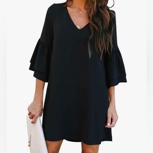 BELONGSCI black dress with 3/4 length ruffle sleeves